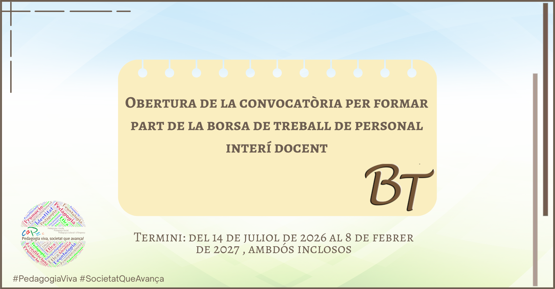 Col·legi Oficial de Pedagogia de Catalunya >  > CONVOCATÒRIA BORSA INTERINS DOCENTS