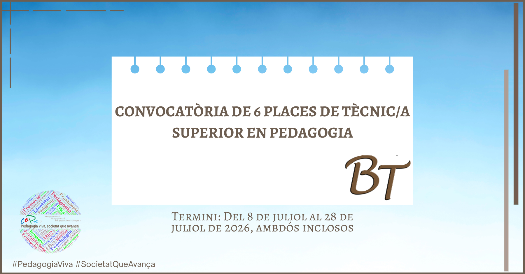 CONVOCATORIA DE 6 PLAZAS DE TÉCNICO/A SUPERIOR EN PEDAGOGÍA