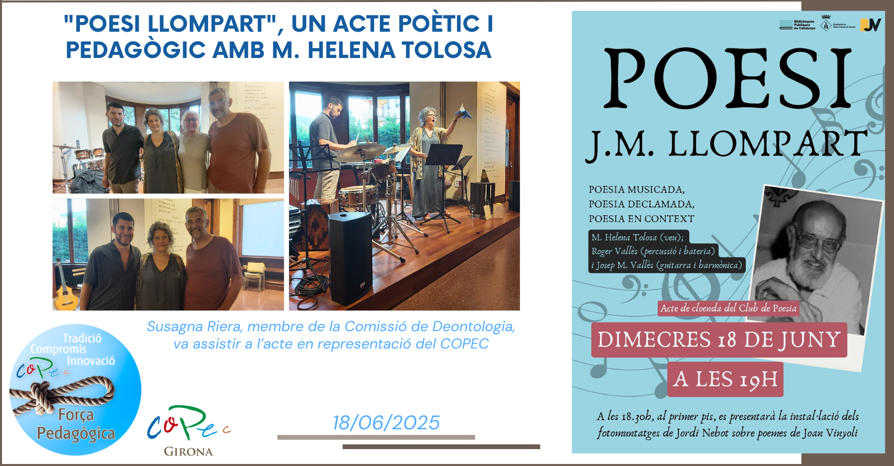 Col·legi Oficial de Pedagogia de Catalunya >  > "POESI LLOMPART", UN ACTO POÉTICO Y PEDAGÓGICO CON M. HELENA TOLOSA  