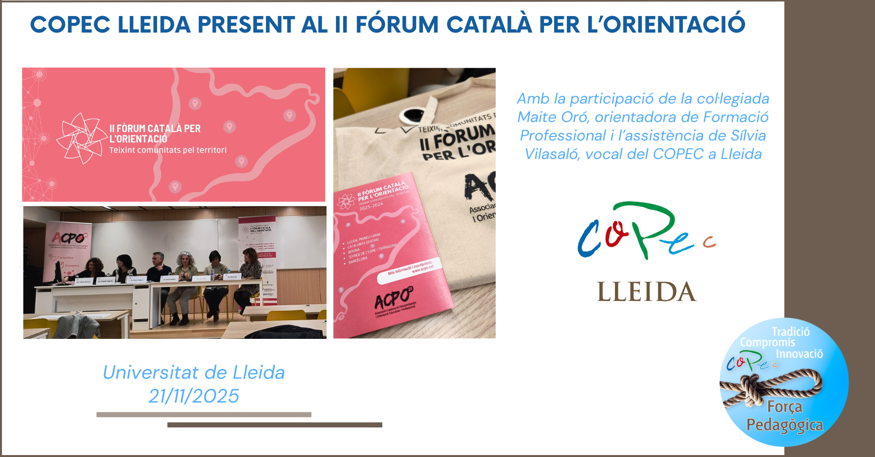 COPEC LLEIDA PRESENT AL II FÓRUM CATALÀ PER L’ORIENTACIÓ