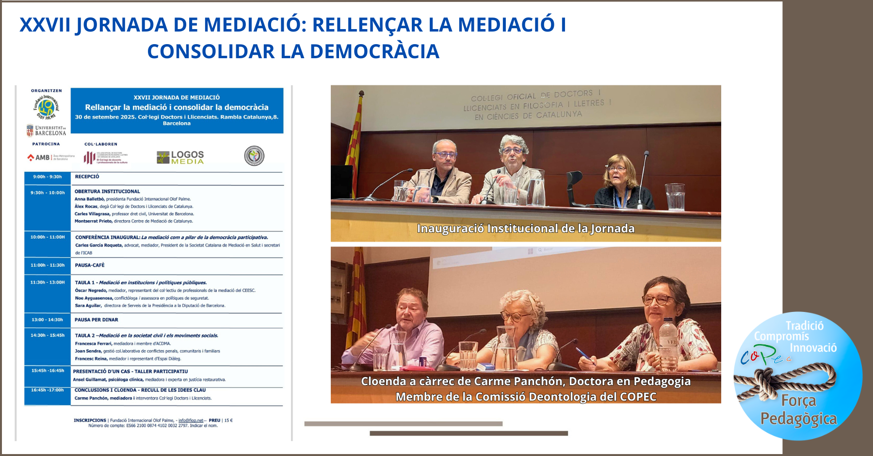 XXVII JORNADA DE MEDIACIÓN: REACTIVAR LA MEDIACIÓN Y CONSOLIDAR LA DEMOCRACIA