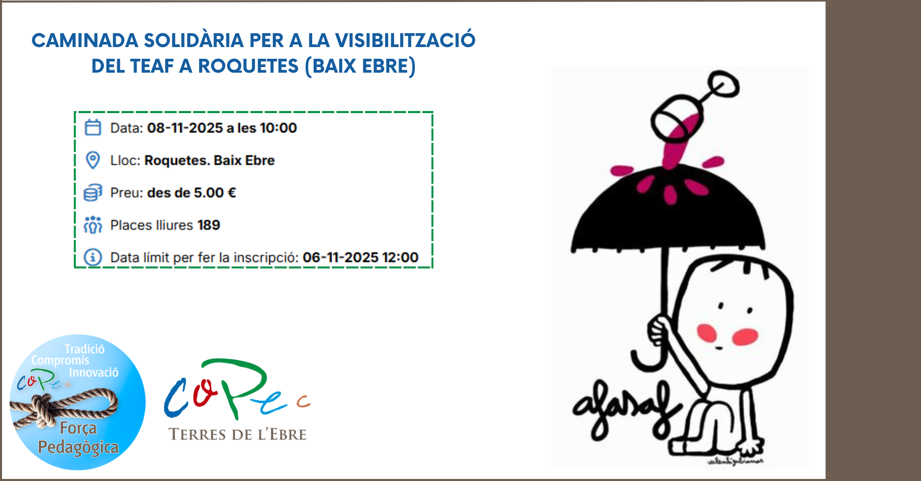 CAMINATA SOLIDARIA PARA LA VISIBILIZACIÓN DEL TEAF EN ROQUETES (BAIX EBRE)